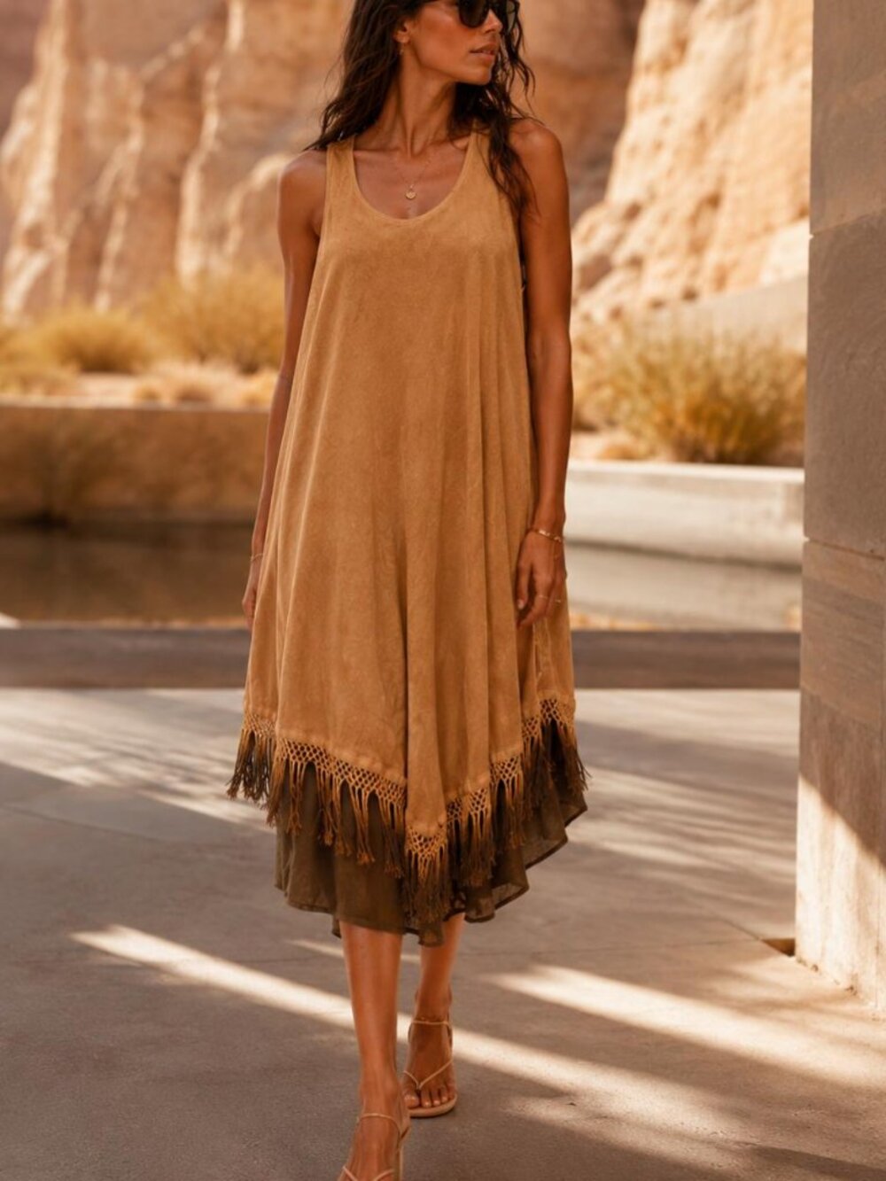 Kin Amora Desert Dweller Dress Fringe Moroccan Resort Travel Dress One Size Boho